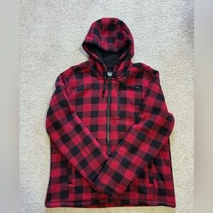 Urban Pipeline Black and Red Buffalo Check Plaid Sherpa Lined Hoodie Size XXL